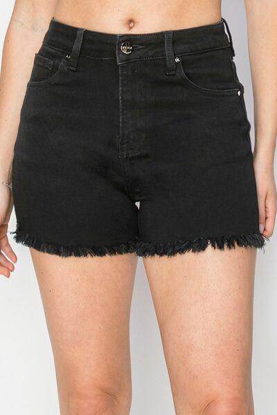 RISEN Full Size High Waist Raw Hem Denim Shorts for Women