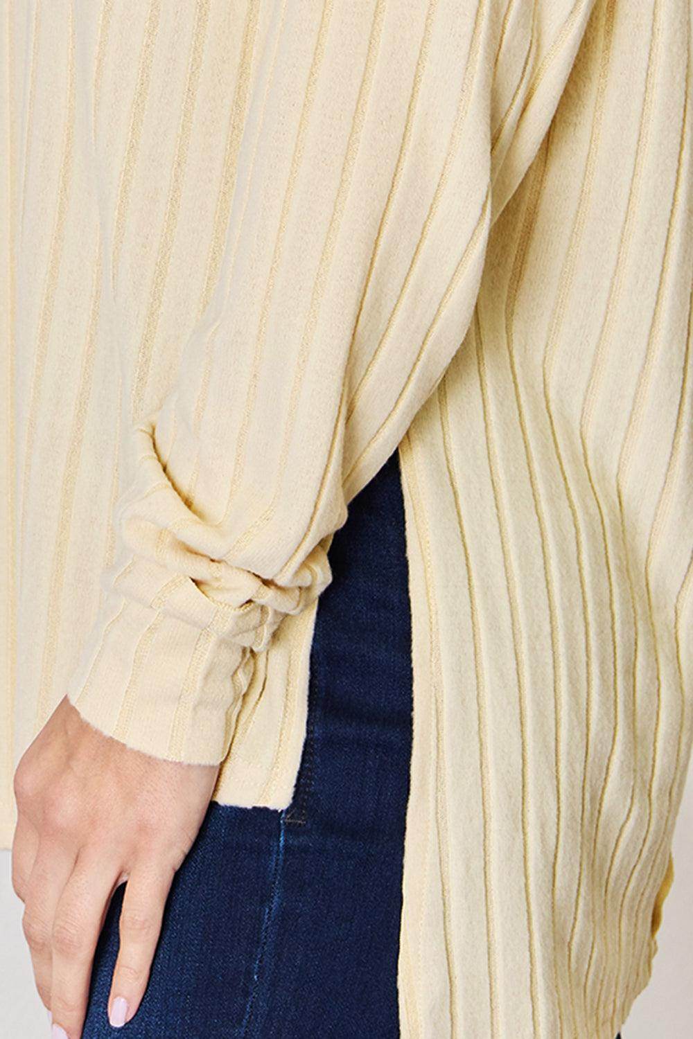 Basic Bae Full Size Ribbed Round Neck Slit T-Shirt for Women