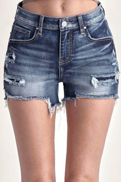 RISEN Mid Rise Raw Hem Denim Shorts for Women Summer Wear