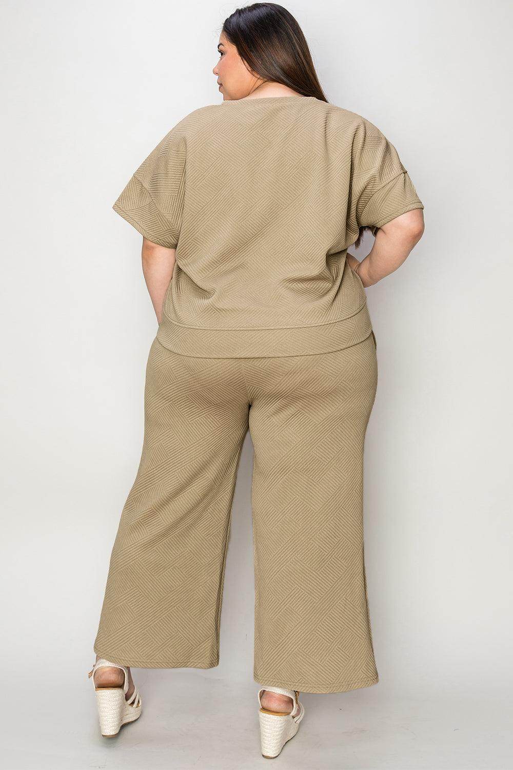 Double Take Full Size Texture Top and Pants Set for Women