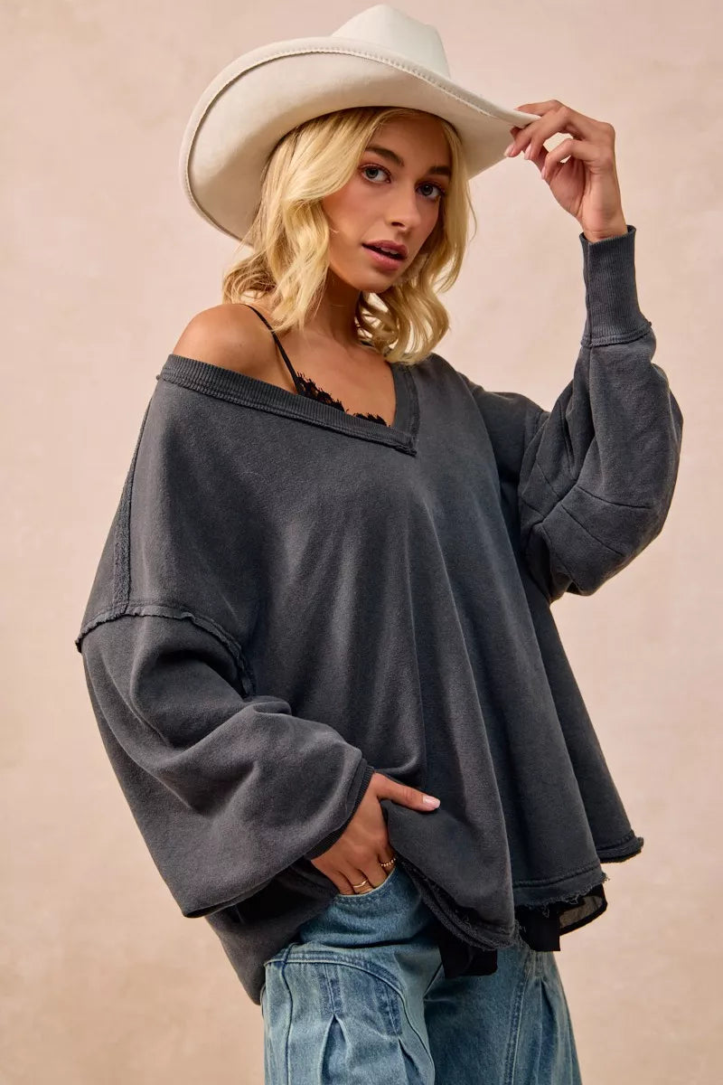 BiBi Mineral Washed French Terry Oversized Sweatshirt