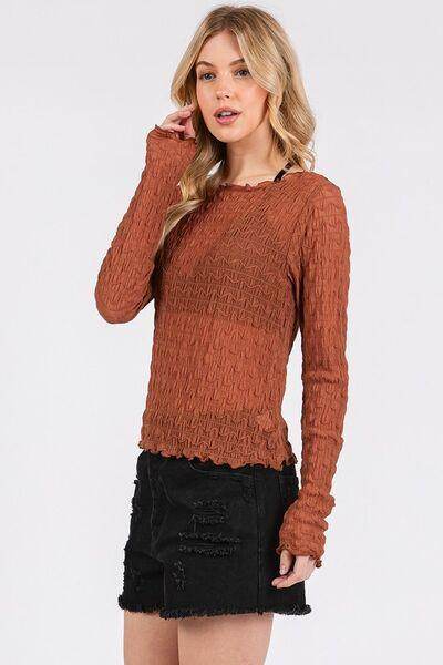 Mittoshop Lettuce Hem Boat Neck Long Sleeve Blouse Women