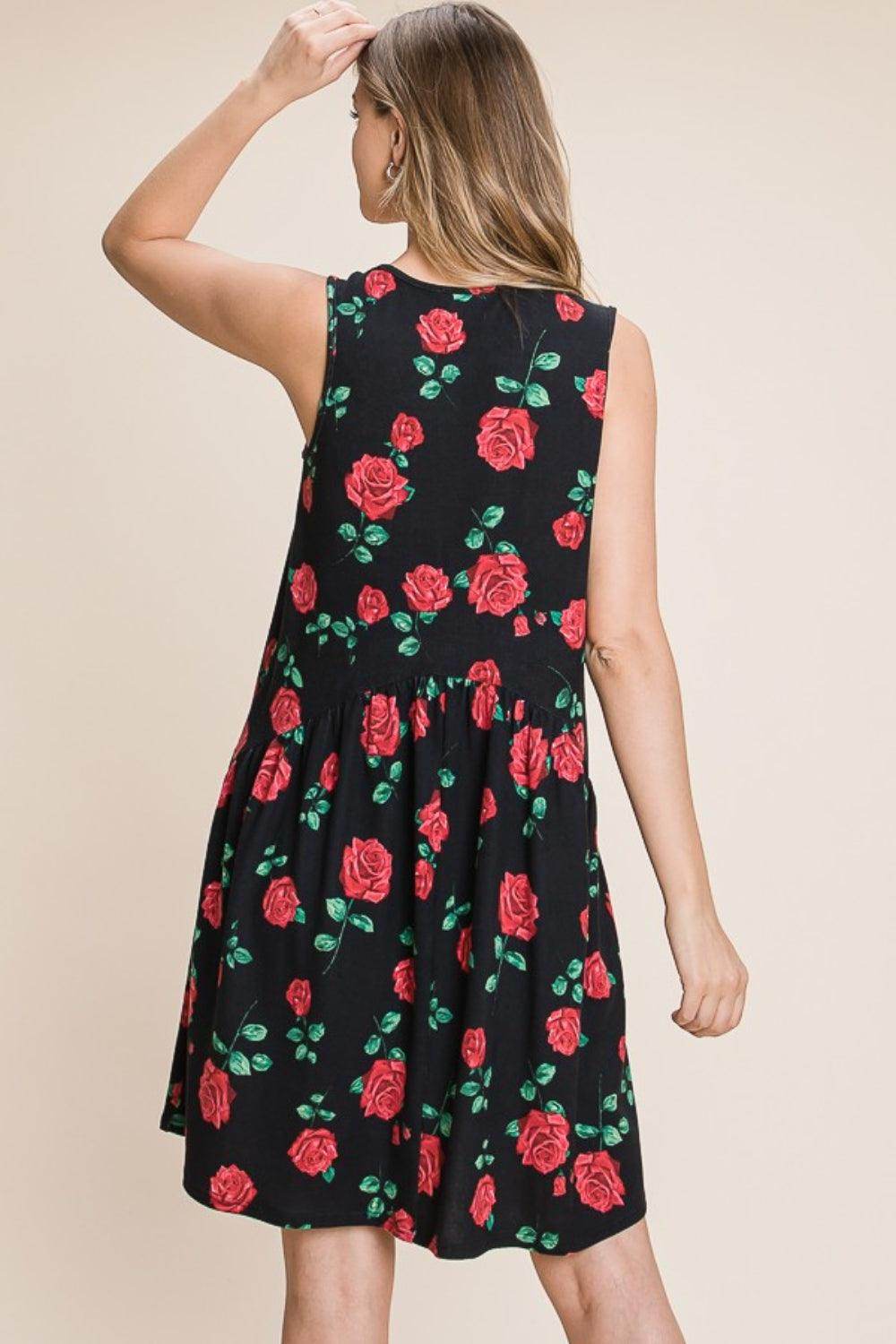 BOMBOM Floral Ruched Tank Dress for Summer Style