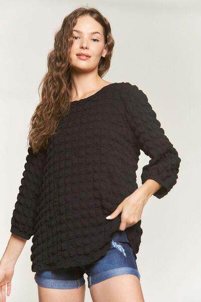 ADORA Bubble Texture Round Neck Blouse for Trendy Style