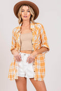 SAGE + FIG Plaid Button Up Side Slit Shirt for Women