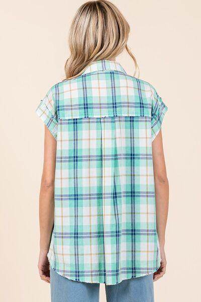 Mittoshop Mineral Wash Plaid Button Down Shirt for Women