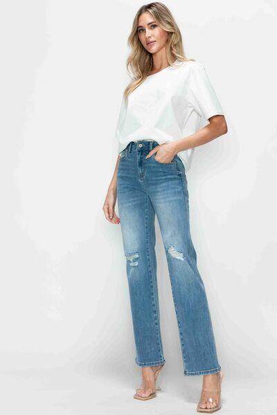 Bytos Full Size Distressed High Rise Straight Jeans For Women