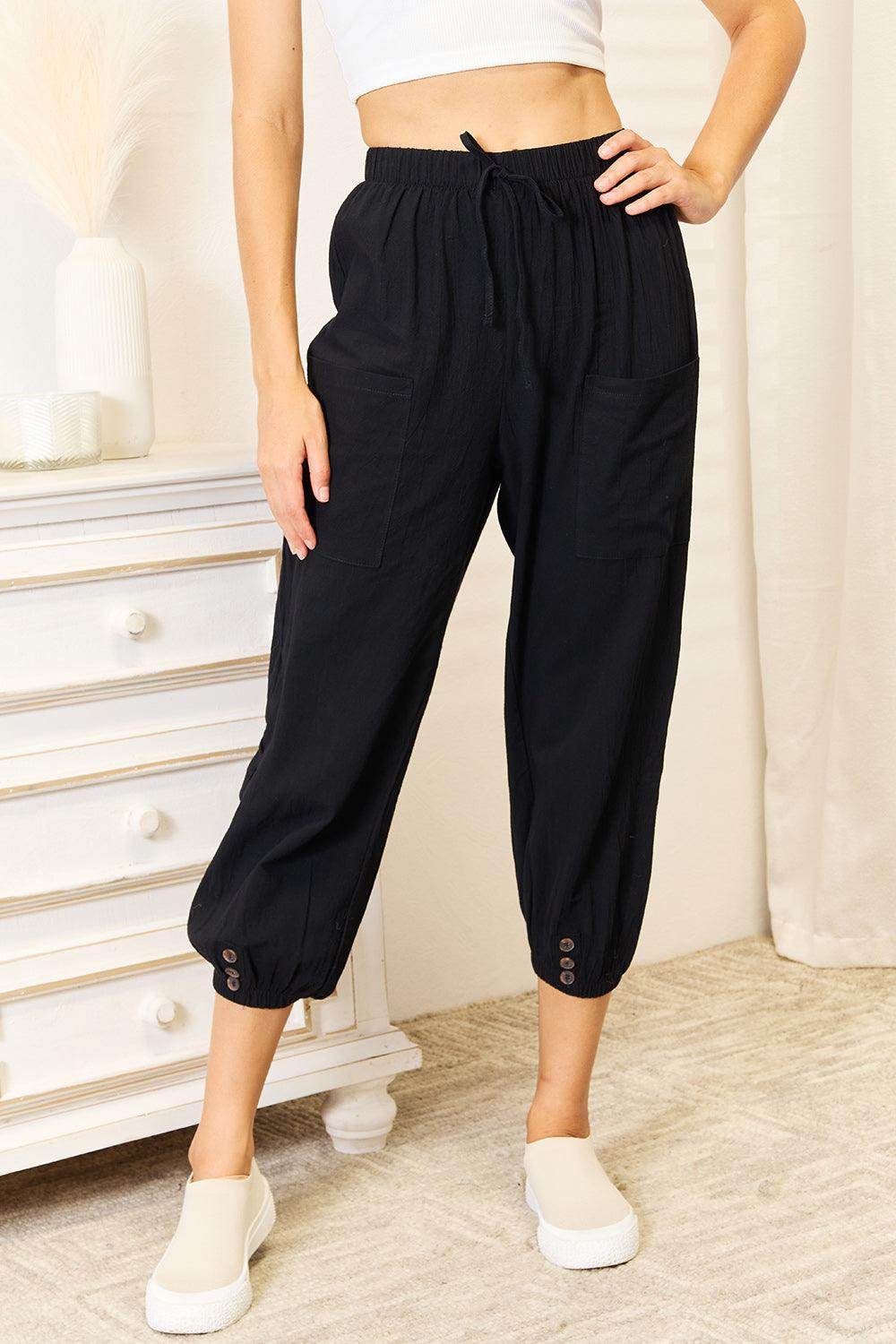 Shiny Decorative Button Cropped Pants for Stylish Outfits