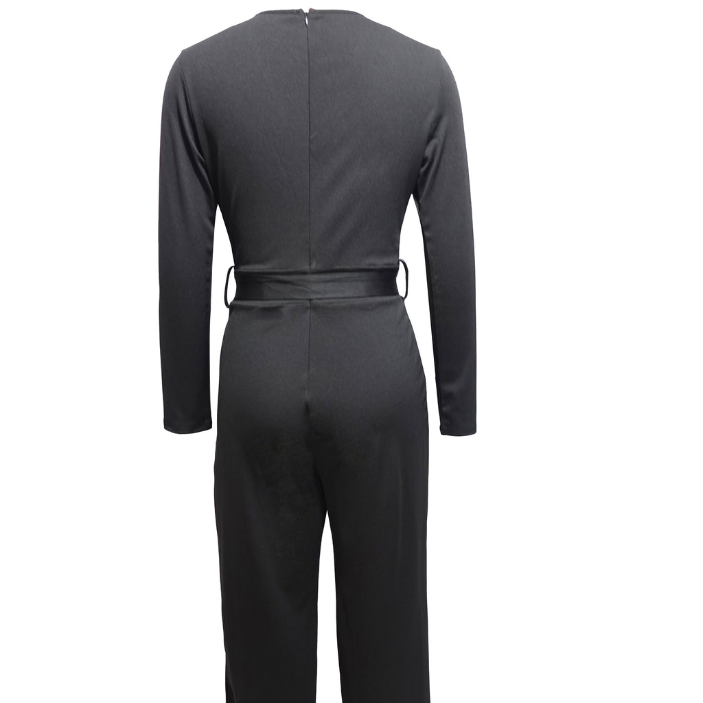 Ladies' Fashionable Slim Fit Sexy V-neck Long Sleeved Slimming Jumpsuit