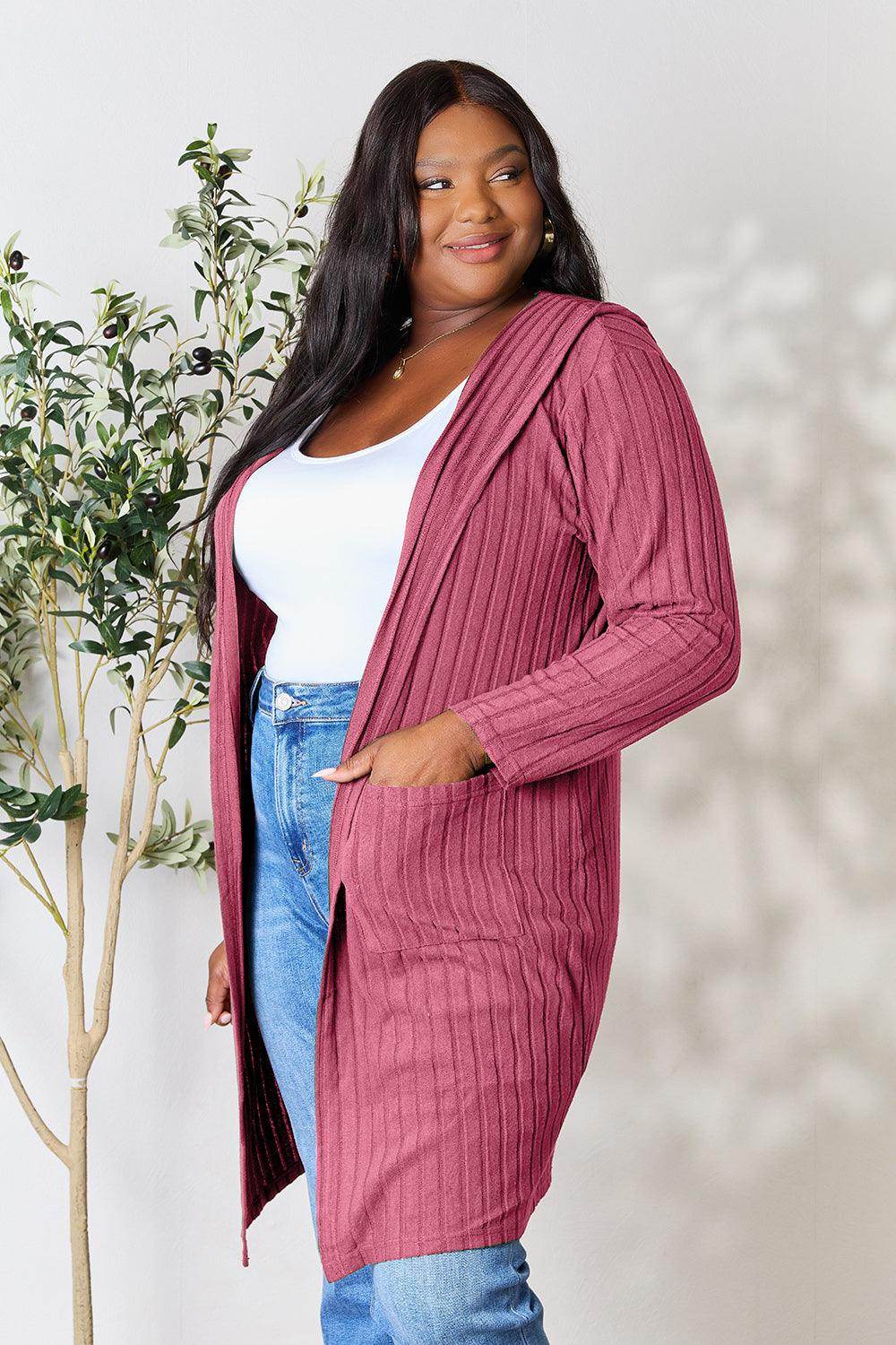 Basic Bae Full Size Hooded Sweater Cardigan for Women