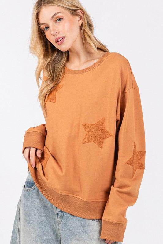 SAGE + FIG Star Patch Long Sleeve Sweatshirt for Women