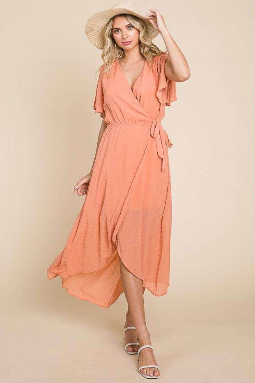 Culture Code Full Size Swiss Dot Tied Slit Dress