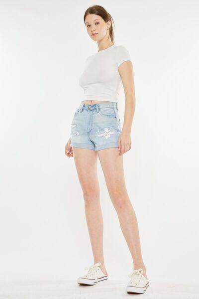 Kancan High Rise Repaired Mom Denim Shorts for Women