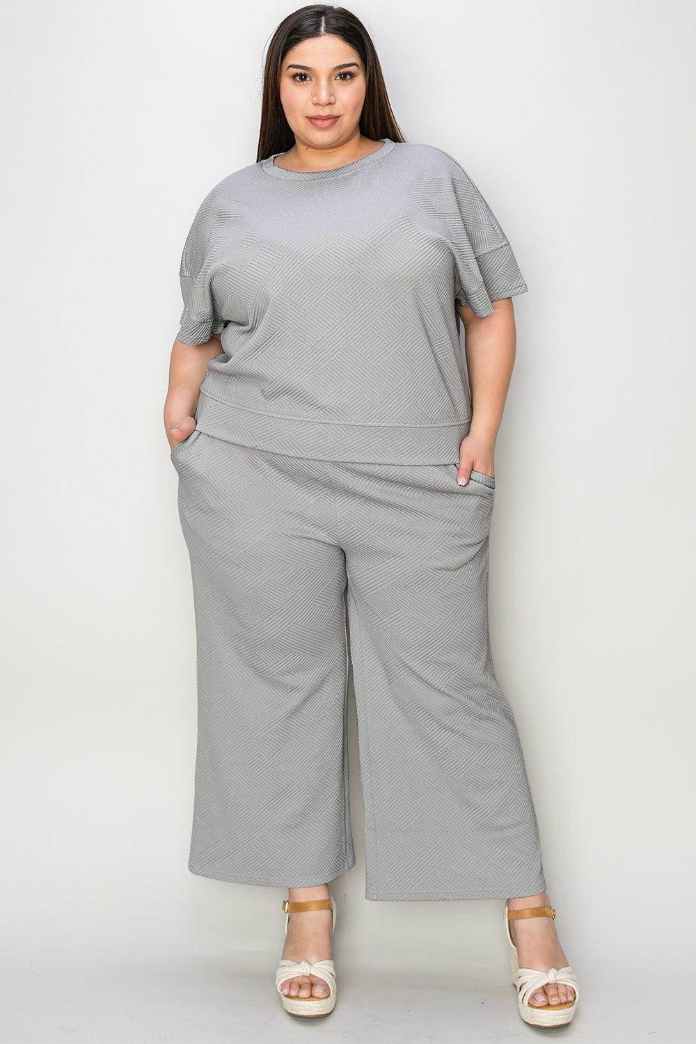 Double Take Full Size Texture Top and Pants Set for Women