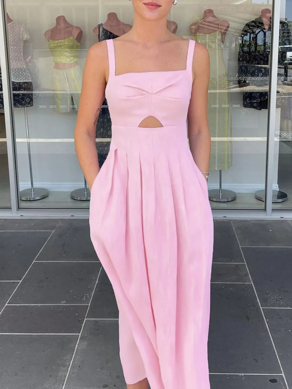 Devine Cutout Square Neck Cami Dress