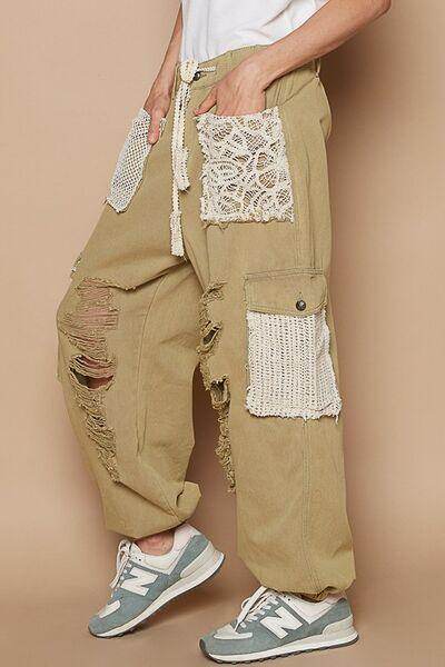 POL Crochet Patch Distressed Washed Jeans for Women