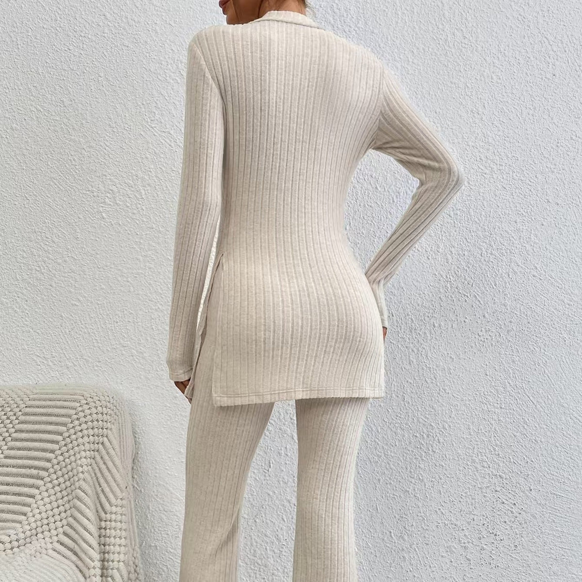 Women’s Ribbed V‑Neck Top & Pants Set