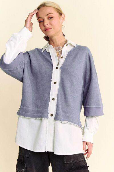Davi & Dani Faux Layered French Terry Contrast Top Style