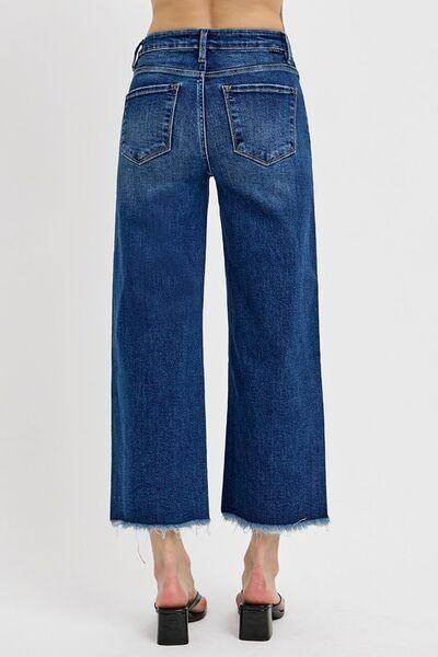 RISEN Raw Hem Wide Leg Attached Buckle Jeans for Women