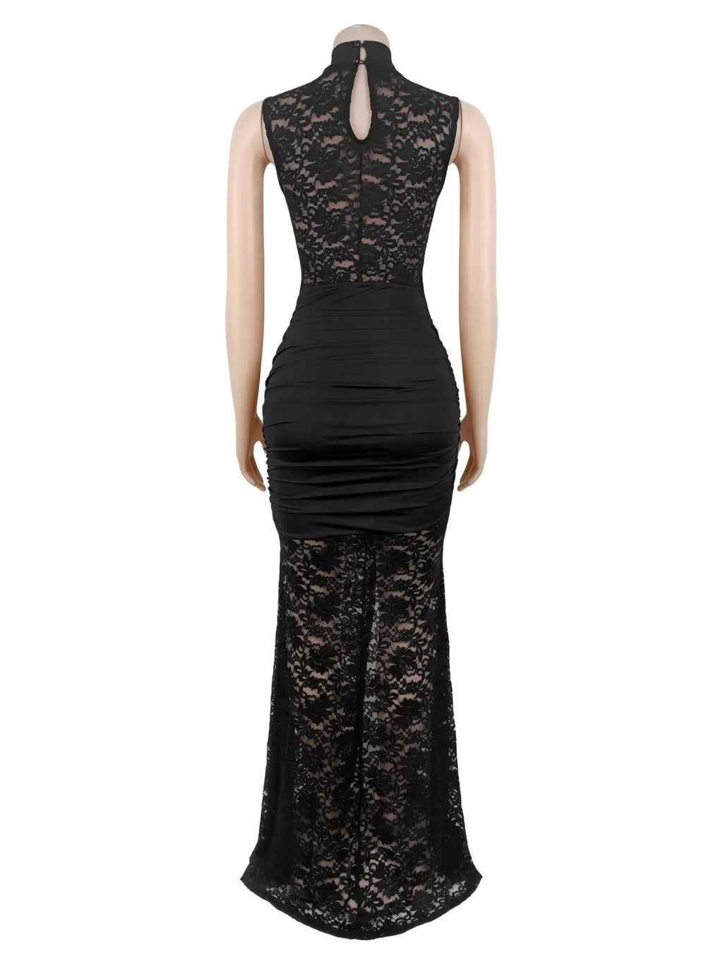 Lace Keyhole High-Slit Maxi Dress