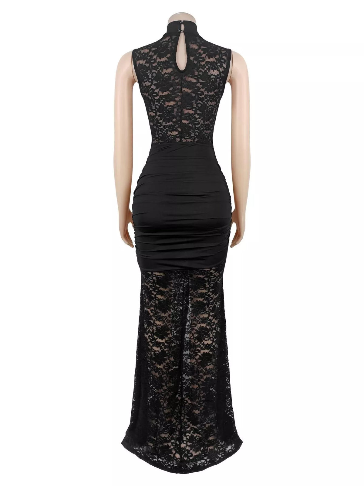 Lace Keyhole High-Slit Maxi Dress
