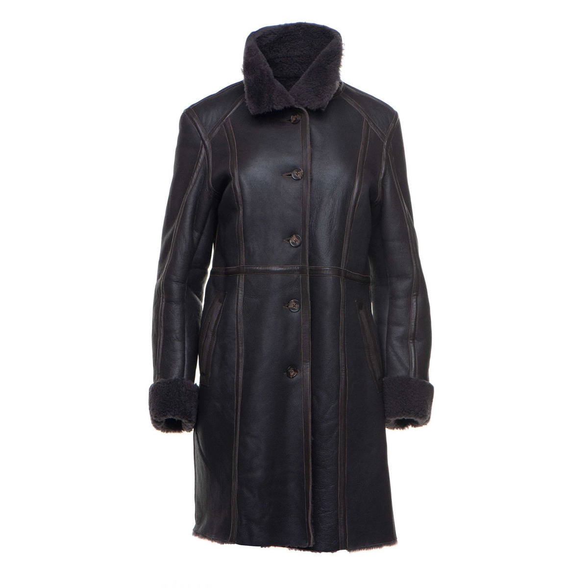 Women’s Shaunnas Buttoned 3/4 Length Shearling Coat