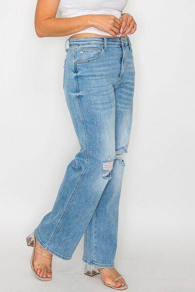 Bytos Full Size Distressed High Rise Straight Jeans For Women