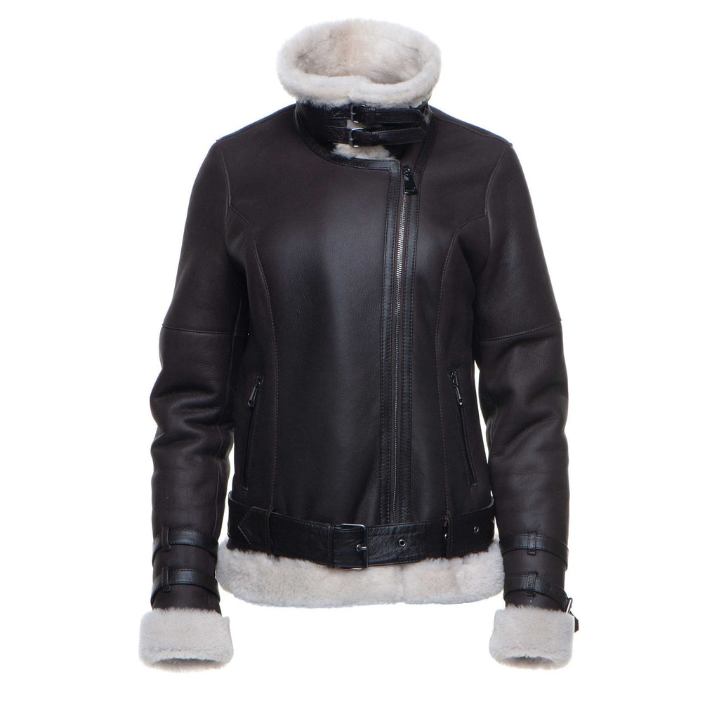 Jaynes Sheepskin Brown Biker Shearling Jacket