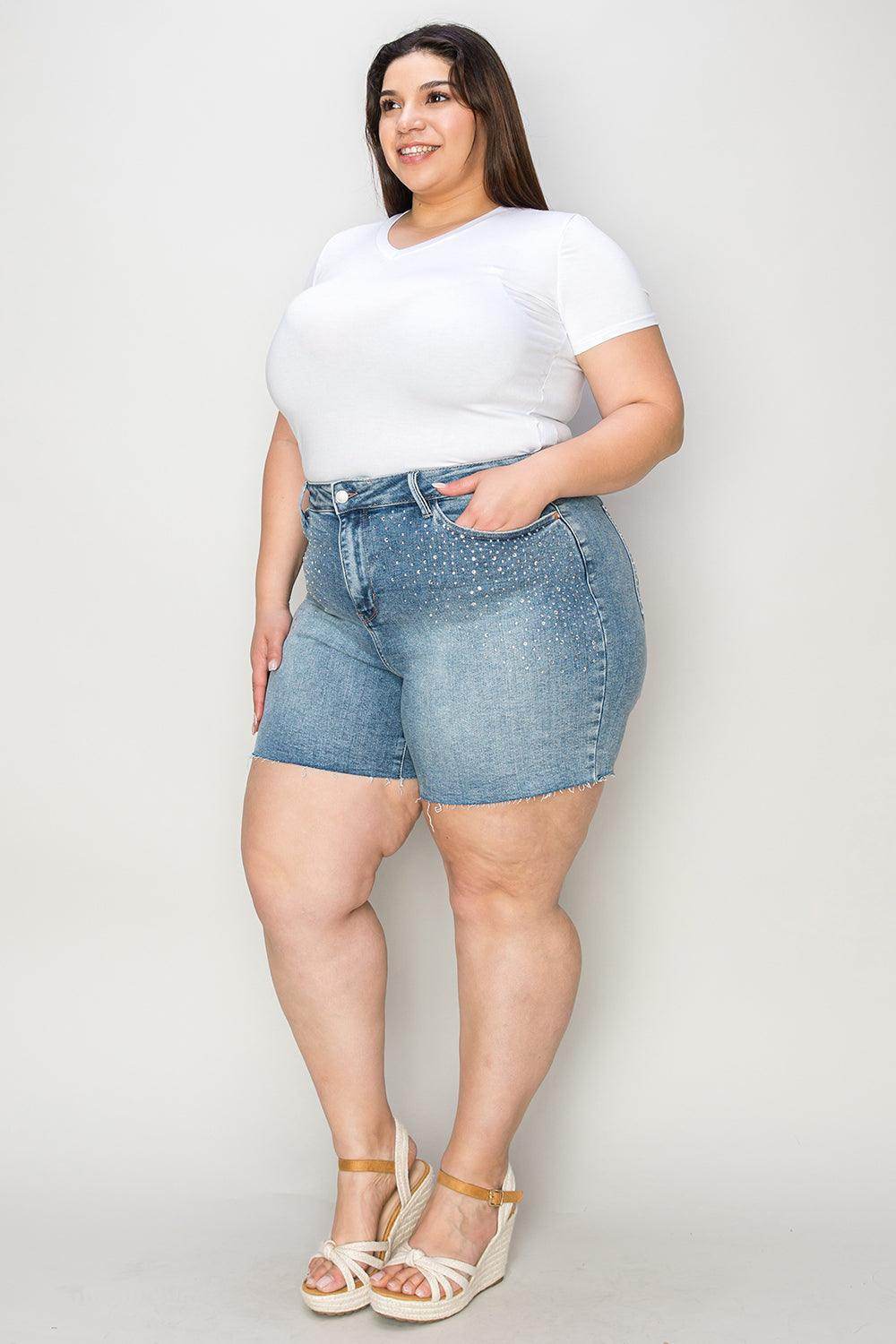 Judy Blue Full Size High Waist Raw Hem Denim Shorts for Women