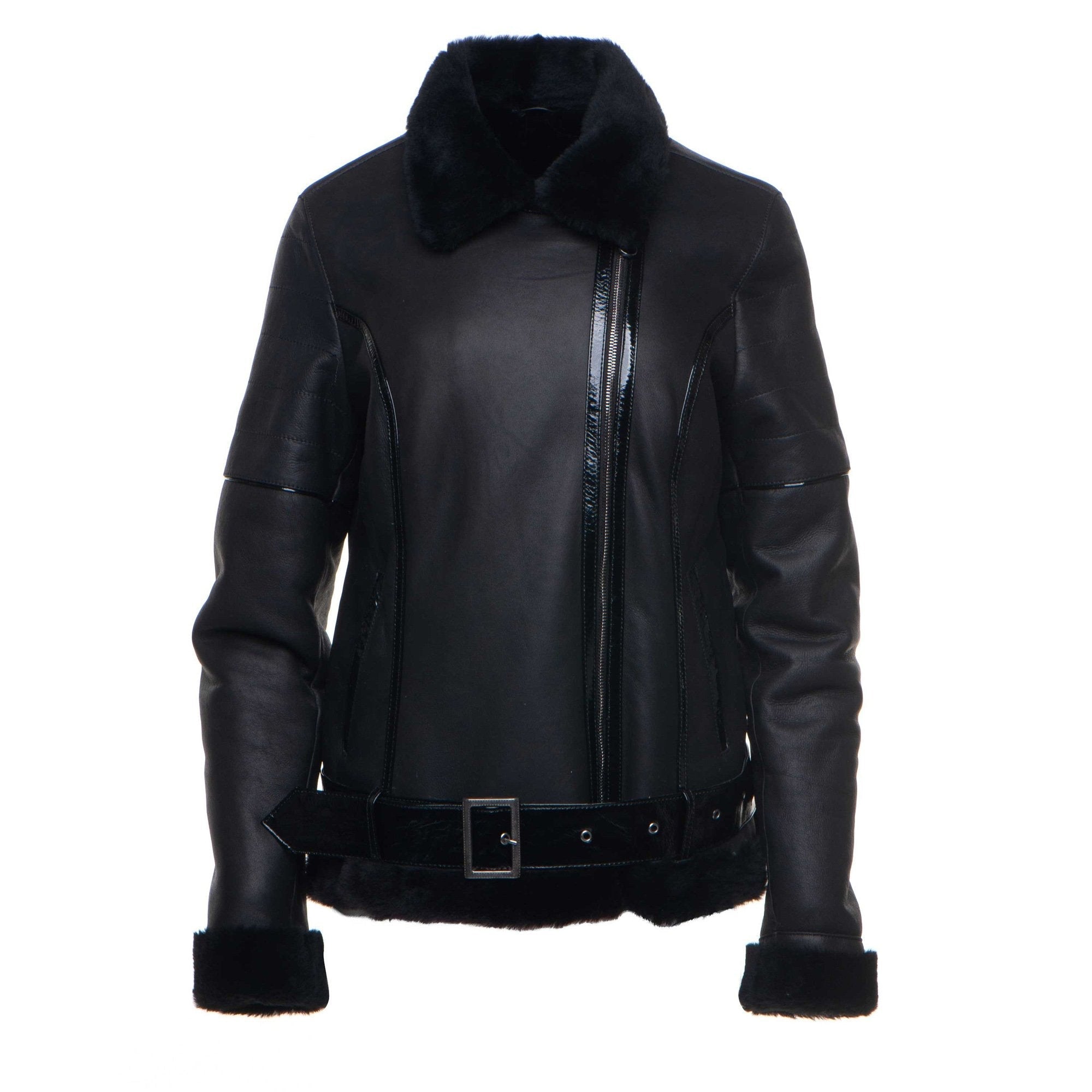 Tashas Black Sheepskin Shearling B-3 Bomber Style Jacket
