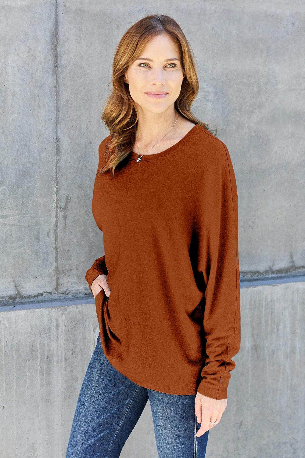 Double Take Full Size Round Neck Long Sleeve T-Shirt for Women
