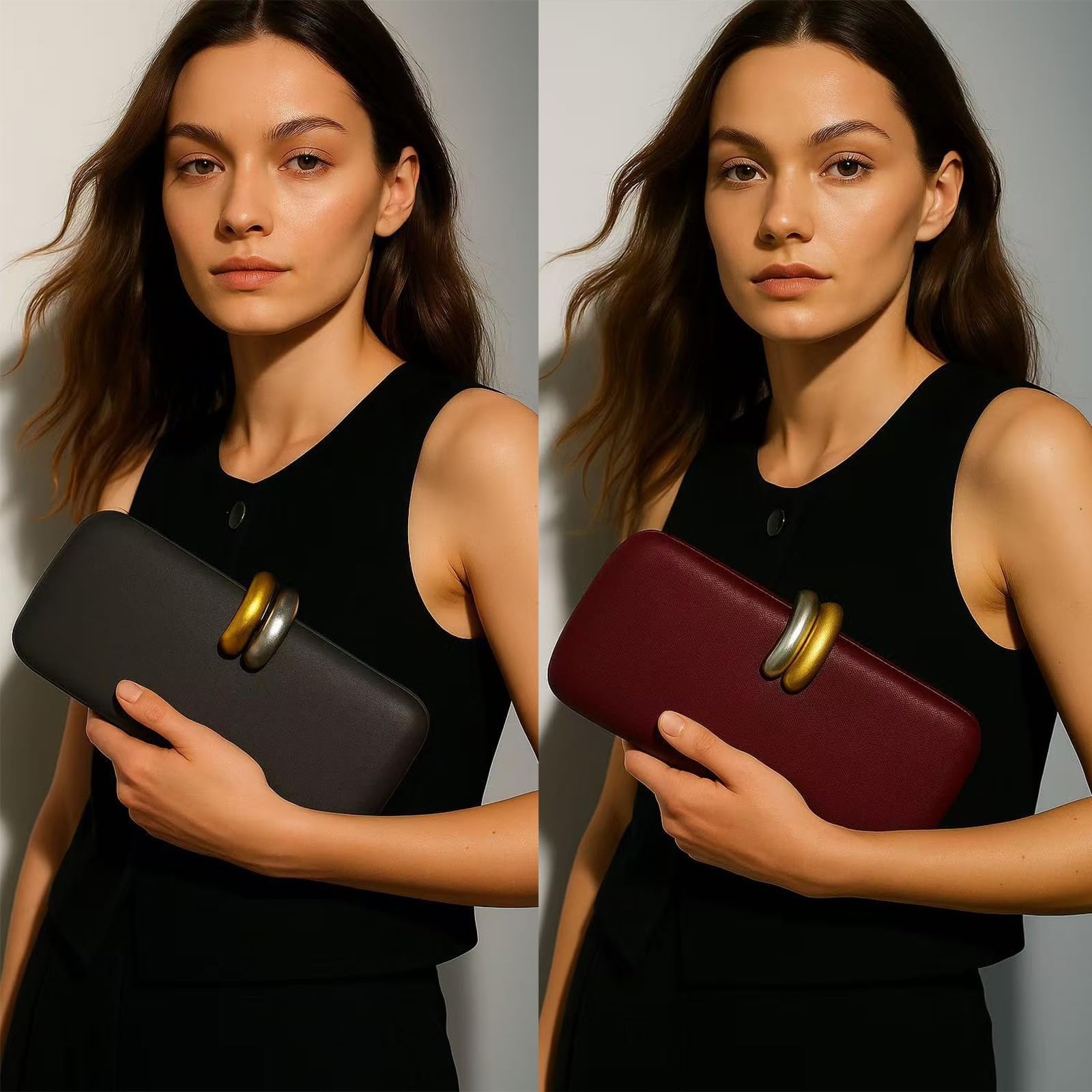 PU Leather Handbag Detachable Chain Crossbody Shoulder Evening Bag Clutch Purse for Women Formal Wedding Party Prom