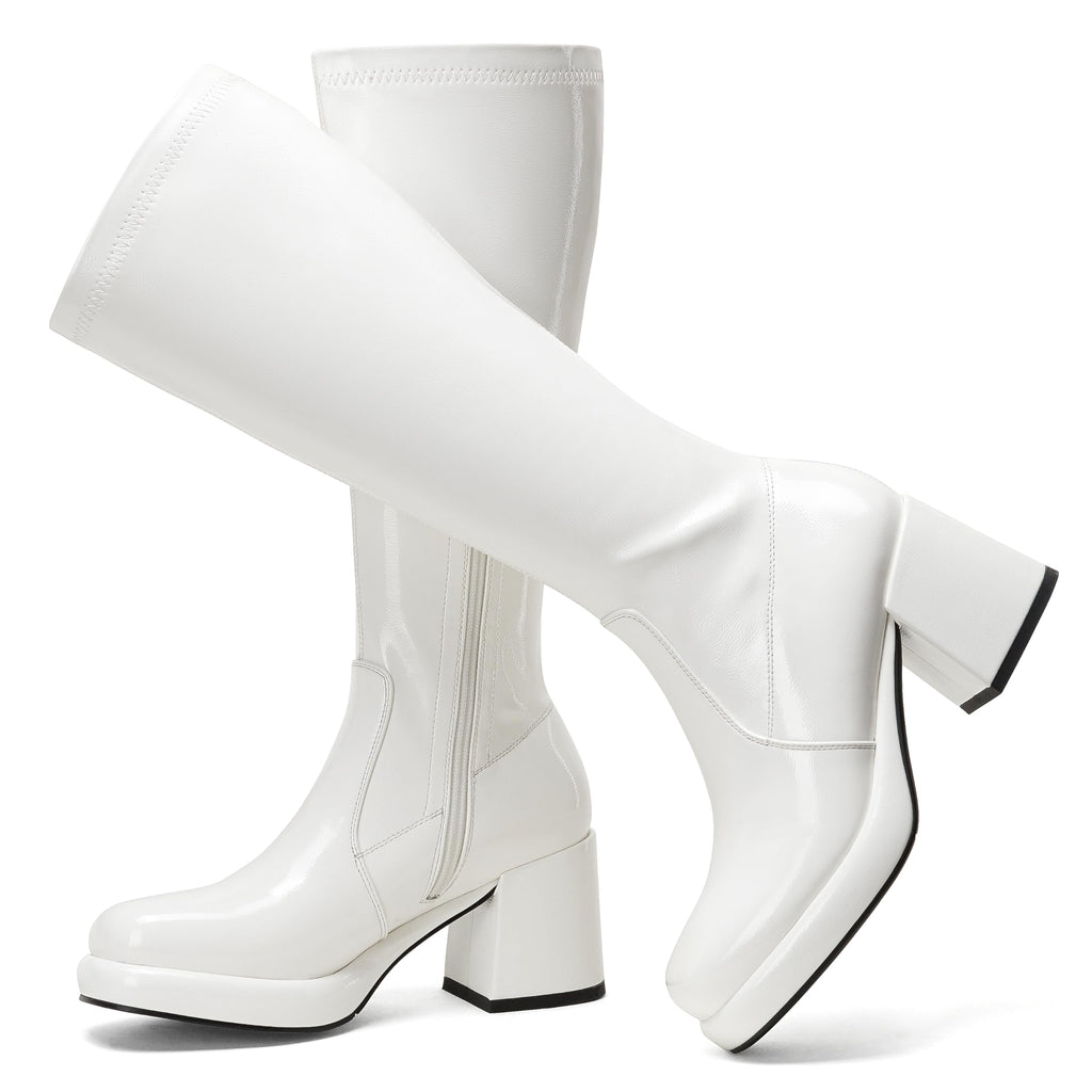 LanreyTaley Elastic Women Knee High Boots Platform Chunky Heel Tall Boots Suede Dress Boots Side Zipper Stretch Boots Fall