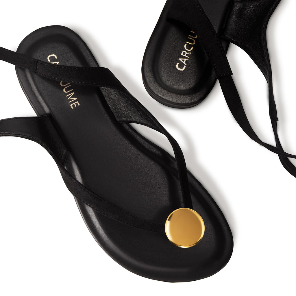Carcuume Women's Suede Flat Sandals with Metallic Accents Adjustable Strappy Flip Flops for Beach Vacation Casual Outings Cushioned Dressy Slides,MOLAZY-00
