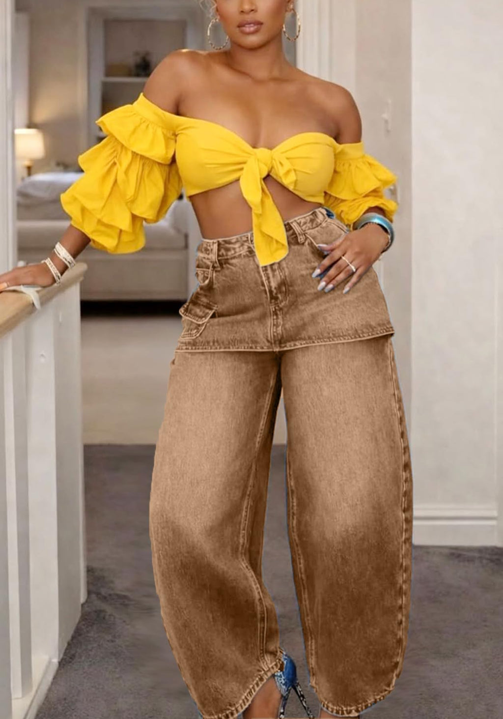 Kwunbwa Womens Baggy Patchwork Jeans High Waisted Wide Leg Denim Pants | Stretchy Fabric, Loose Fit, Trendy, Cargo, Distressed, Boyfriend, Y2k, with Pockets, Suitable for Casual, Travel, Street