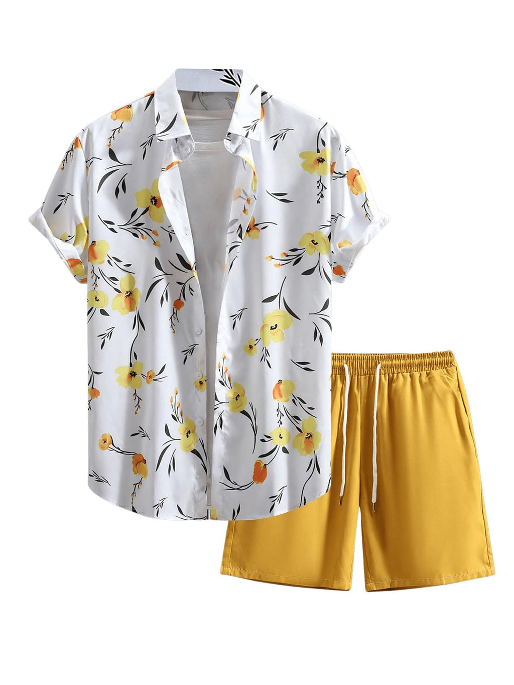 GORGLITTER Men's Beach Cruise Vacation Outfits Floral Shirt and Shorts Sets | Short Sleeve Button Up, Matching Hawaiian Outfits for Couples, Resort Wear