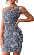 Kaei&Shi Sequin Velvet Prom Dress,Cut Out One Shoulder Short Formal Dresses,Sparkly Outfits Women HOCO Birthday Cocktail