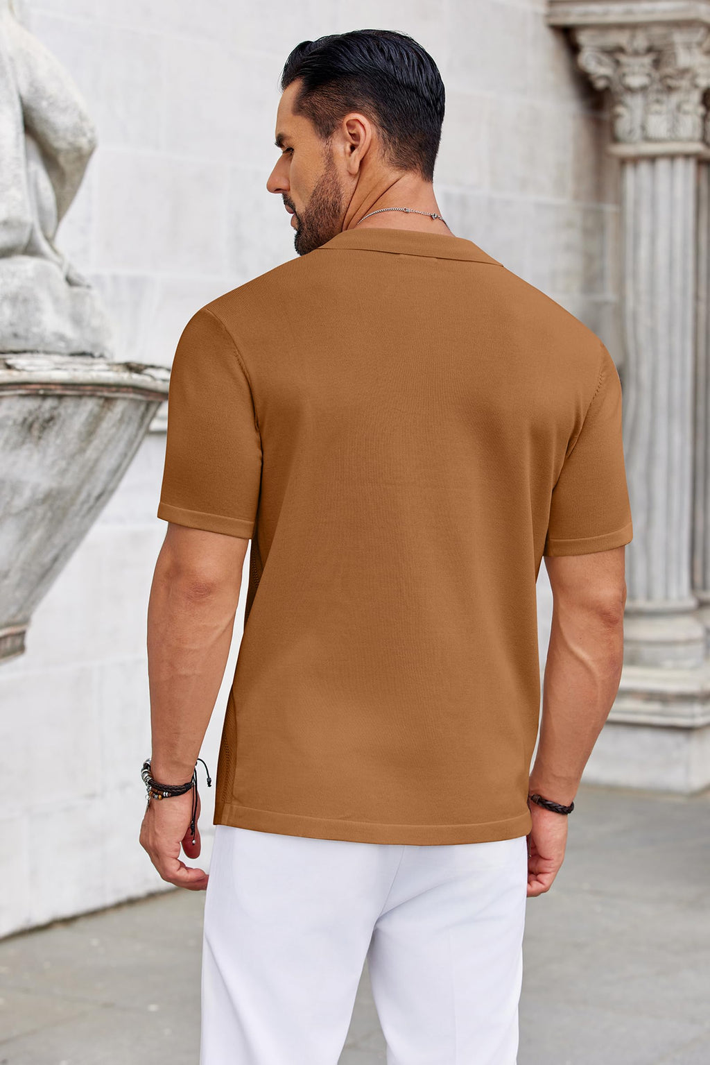 COOFANDY Knit Shirts for Men Casual Short Sleeve Button Down Shirts Summer Beach Stretch Fit Collared Shirts