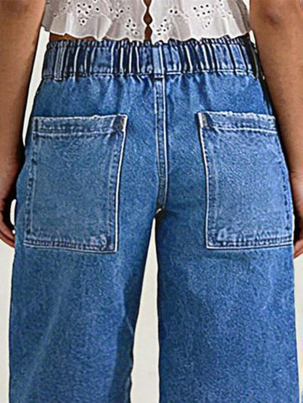 Flamingals Straight Leg High Rise Denim Bermuda Shorts | Elastic Trendy Jean Shorts with Patch Pockets, Bermuda Shorts for Women, High Waist, Denim Fabric