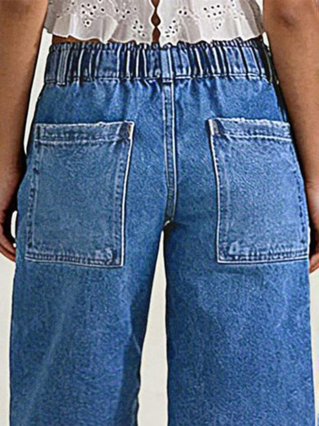 Flamingals Straight Leg High Rise Denim Bermuda Shorts | Elastic Trendy Jean Shorts with Patch Pockets, Bermuda Shorts for Women, High Waist, Denim Fabric