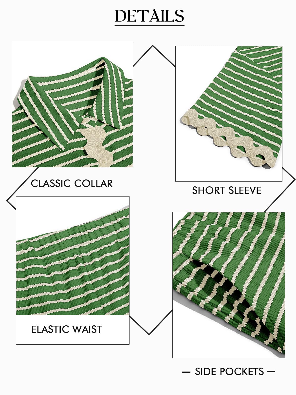 Tankaneo Womens 2 Piece Outfit Lounge Set Striped Summer Matching Sets | Summer, Short Sleeve, Button Down Shirts and Shorts, Lounge Set, Matching Sets