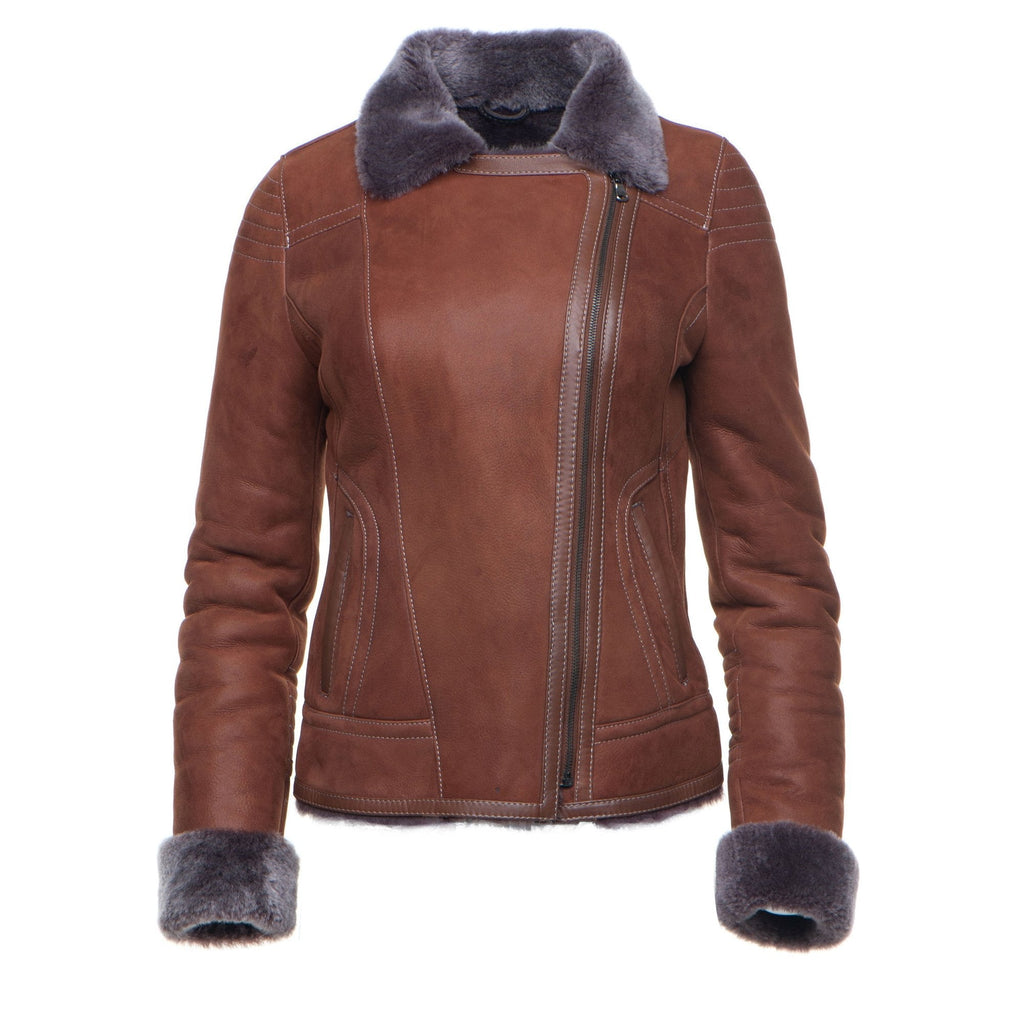 Reynas Tan Sheepskin Shearling B-3 Bomber Style Jacket
