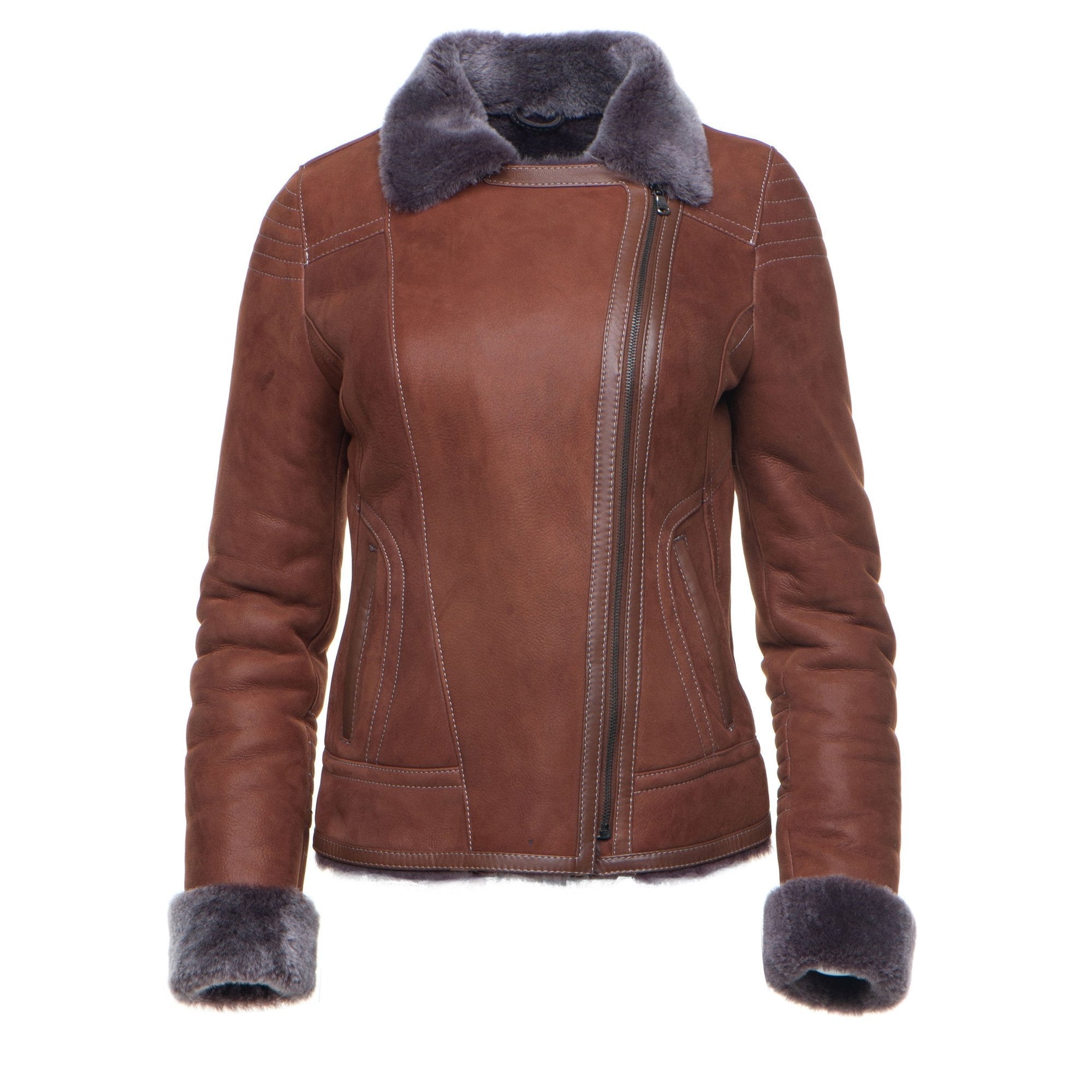 Reynas Tan Sheepskin Shearling B-3 Bomber Style Jacket