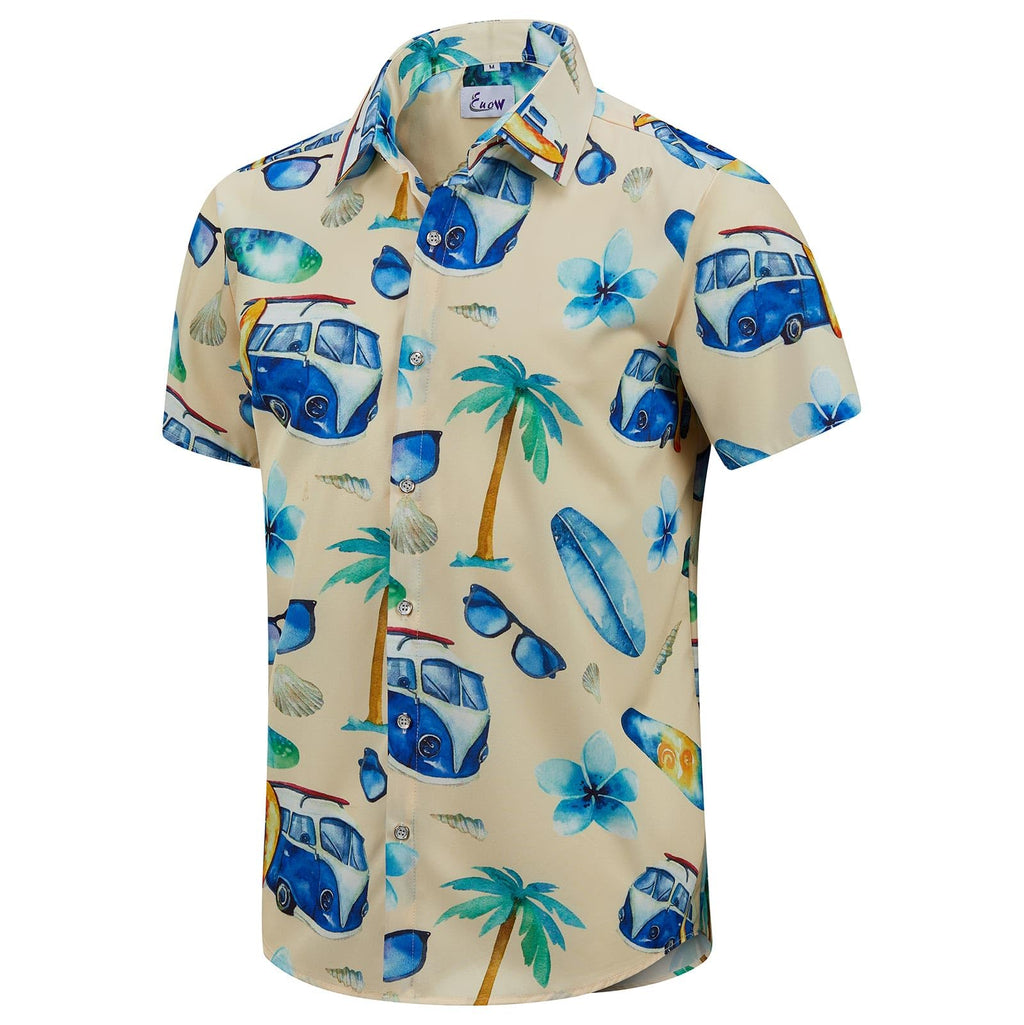 EUOW Men's Hawaiian Shirt Short Sleeve Printed Button Down Beach Shirts