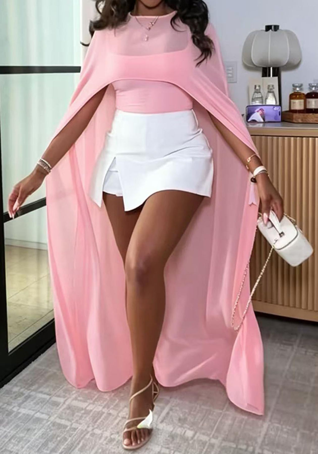 YOOTIKO Women Mesh Crop Cape Top Batwing Sleeve High Low Flowy Poncho Tops | See Through,Beach Coverups, Going Out Wear,Loose Fit