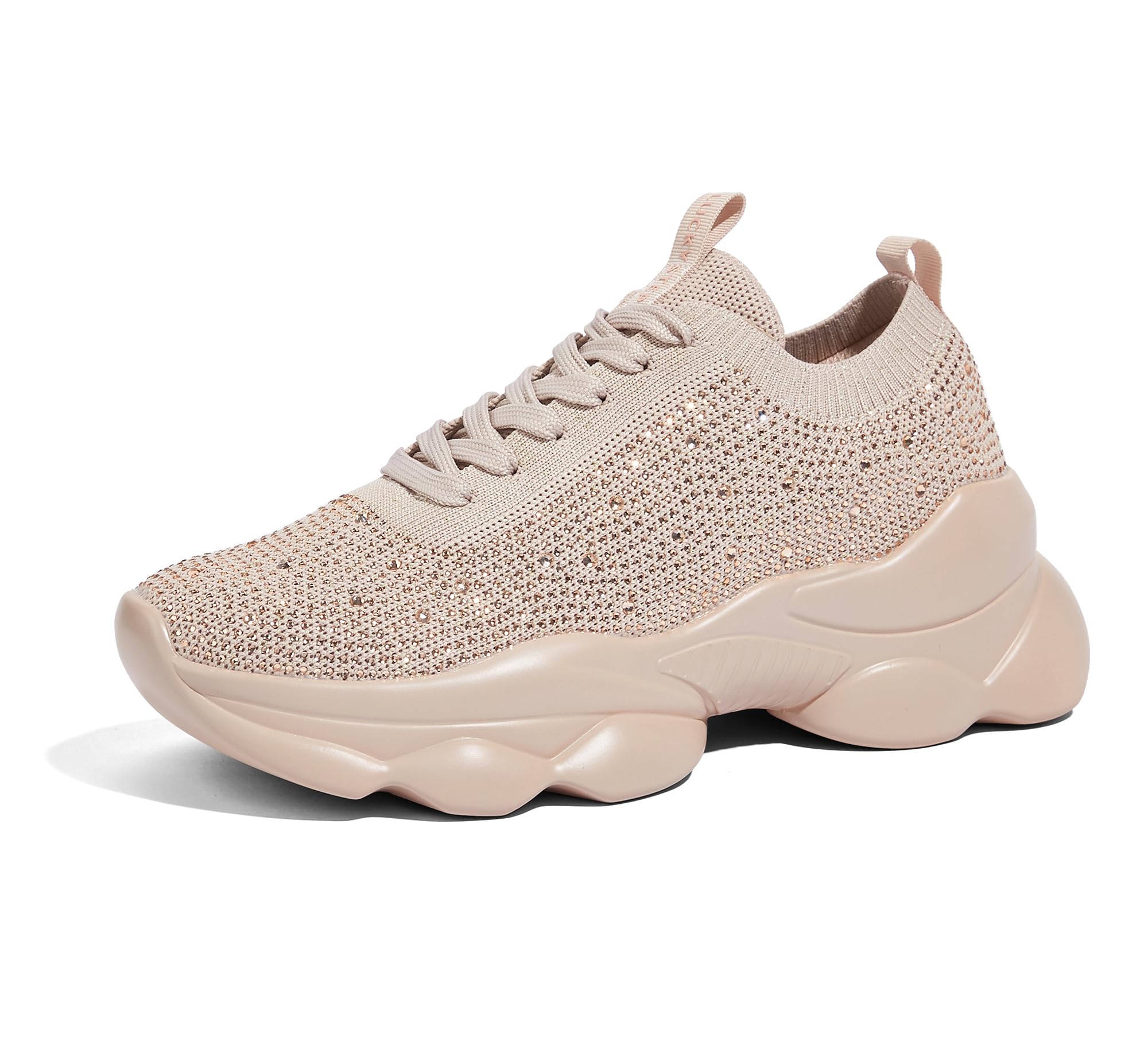 LUCKY STEP Women's Chunky Rhinestone Sneaker Sparkly Bling Bedazzled Mesh Slip on Elastic Sock Glitter Shiny Rave Walking Shoes