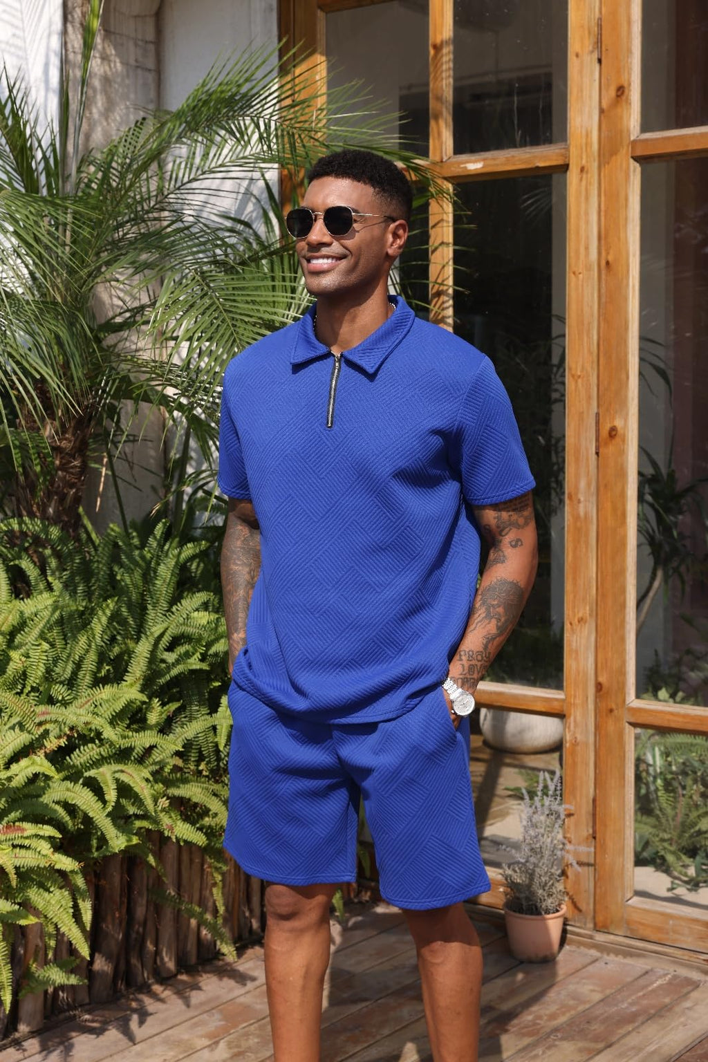 Aulemen Mens 2 Piece Zip Tracksuit Short Sleeve Set Summer Outfits for Men | Polo Shirt and Shorts Sets Activewear Short Set