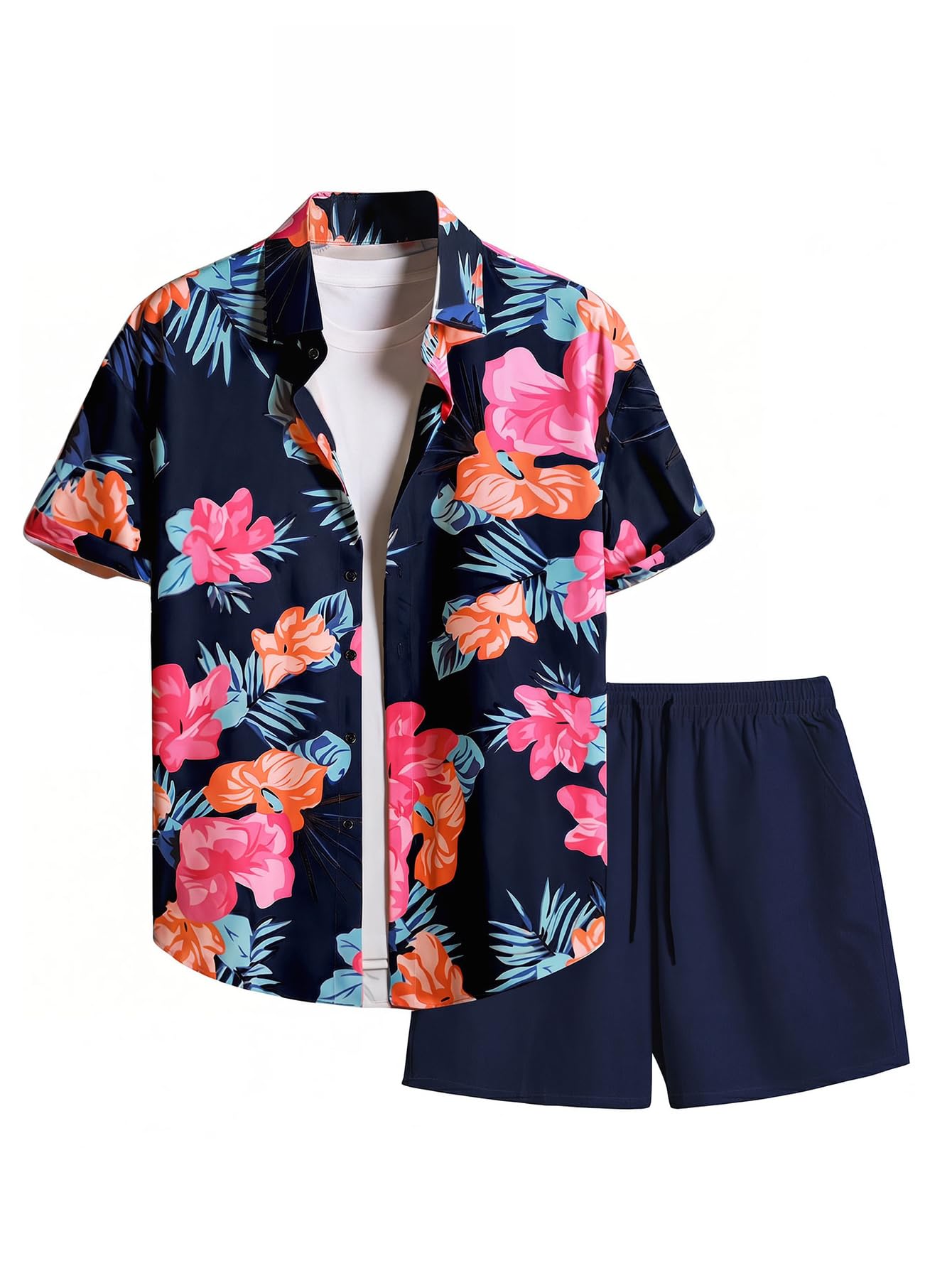 GORGLITTER Men's Beach Cruise Vacation Outfits Floral Shirt and Shorts Sets | Short Sleeve Button Up, Matching Hawaiian Outfits for Couples, Resort Wear