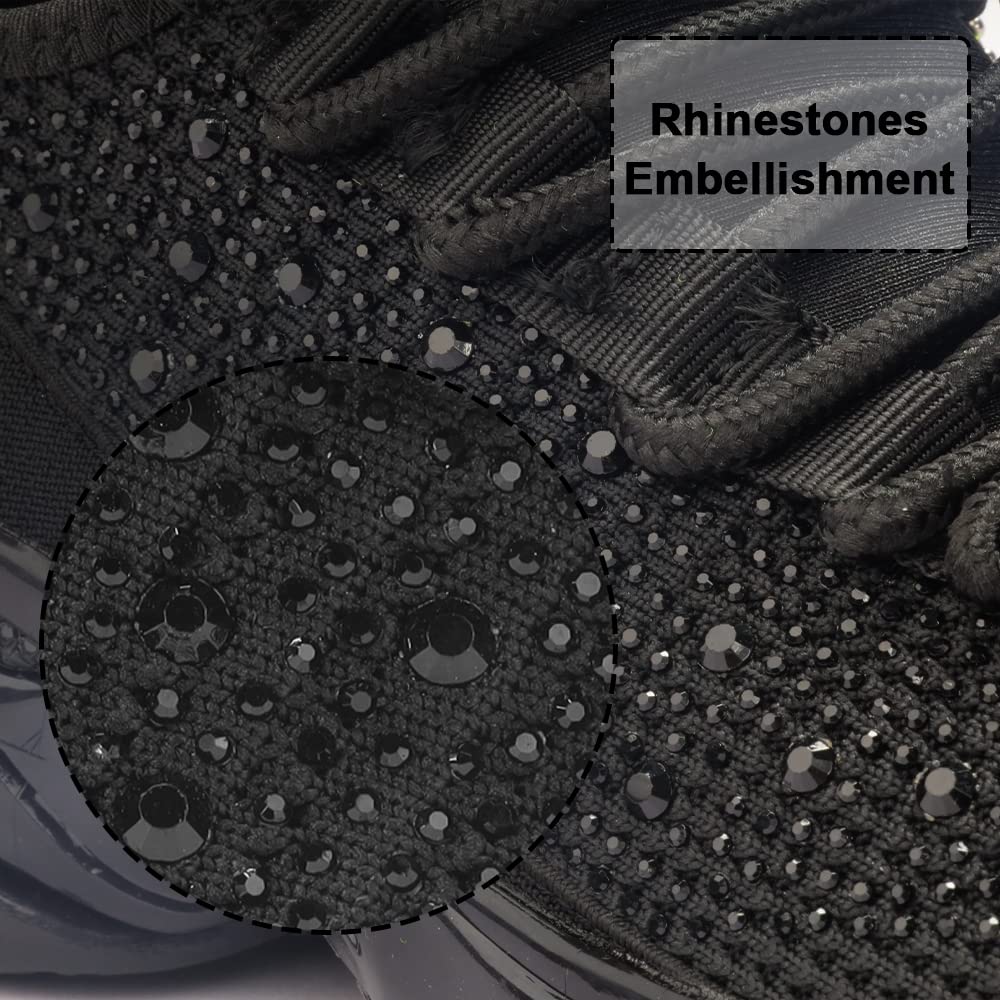 BELOS Women Rhinestone Mesh Slip On Walking Shoes | Fashion Breathable Spakle Glitter Sneaker
