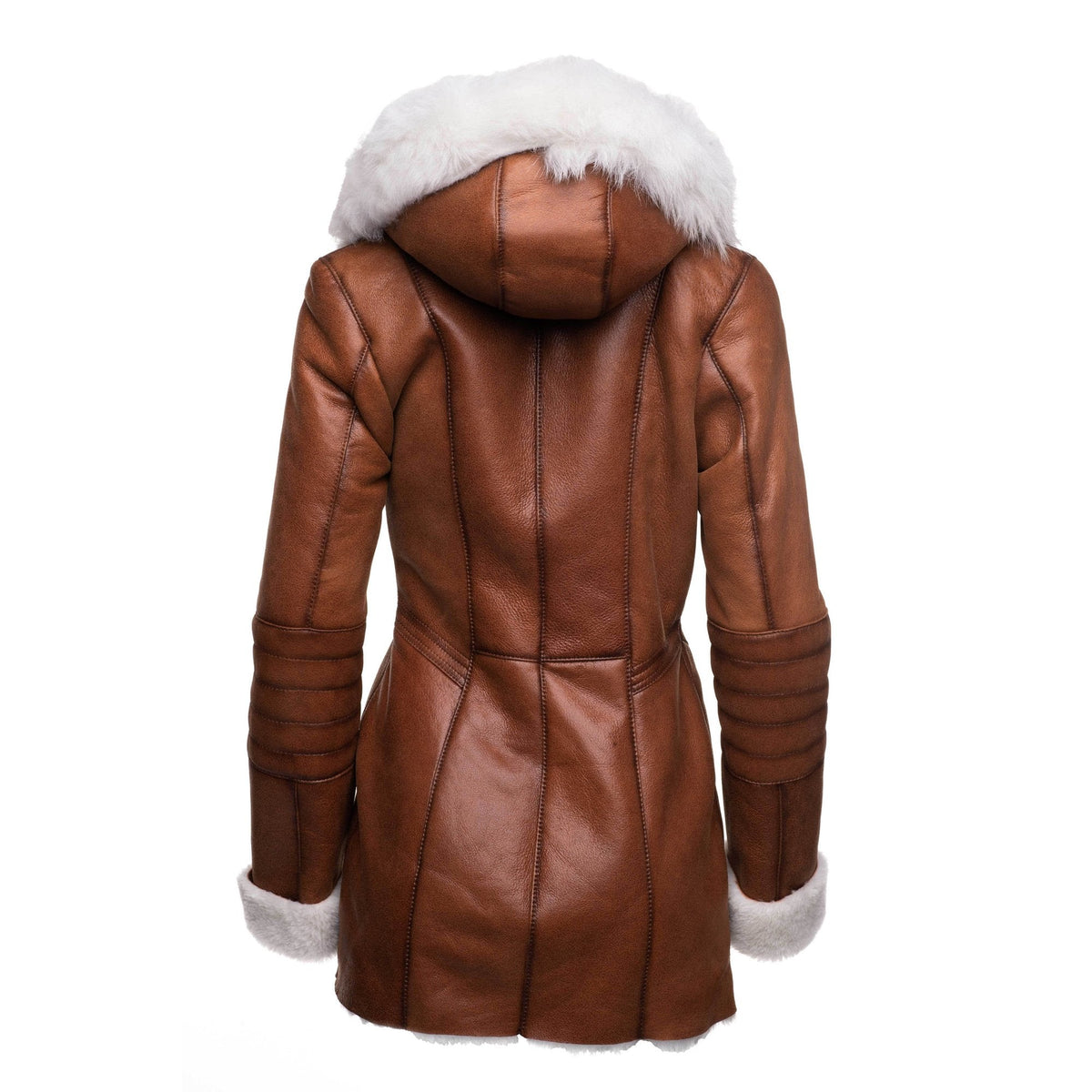 Ayvas Tan Shearling Coat with Fox Fur Trim Hoodie